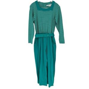 Vintage‎ 1980s Teal Striped Belted Square Neck Jumpsuit